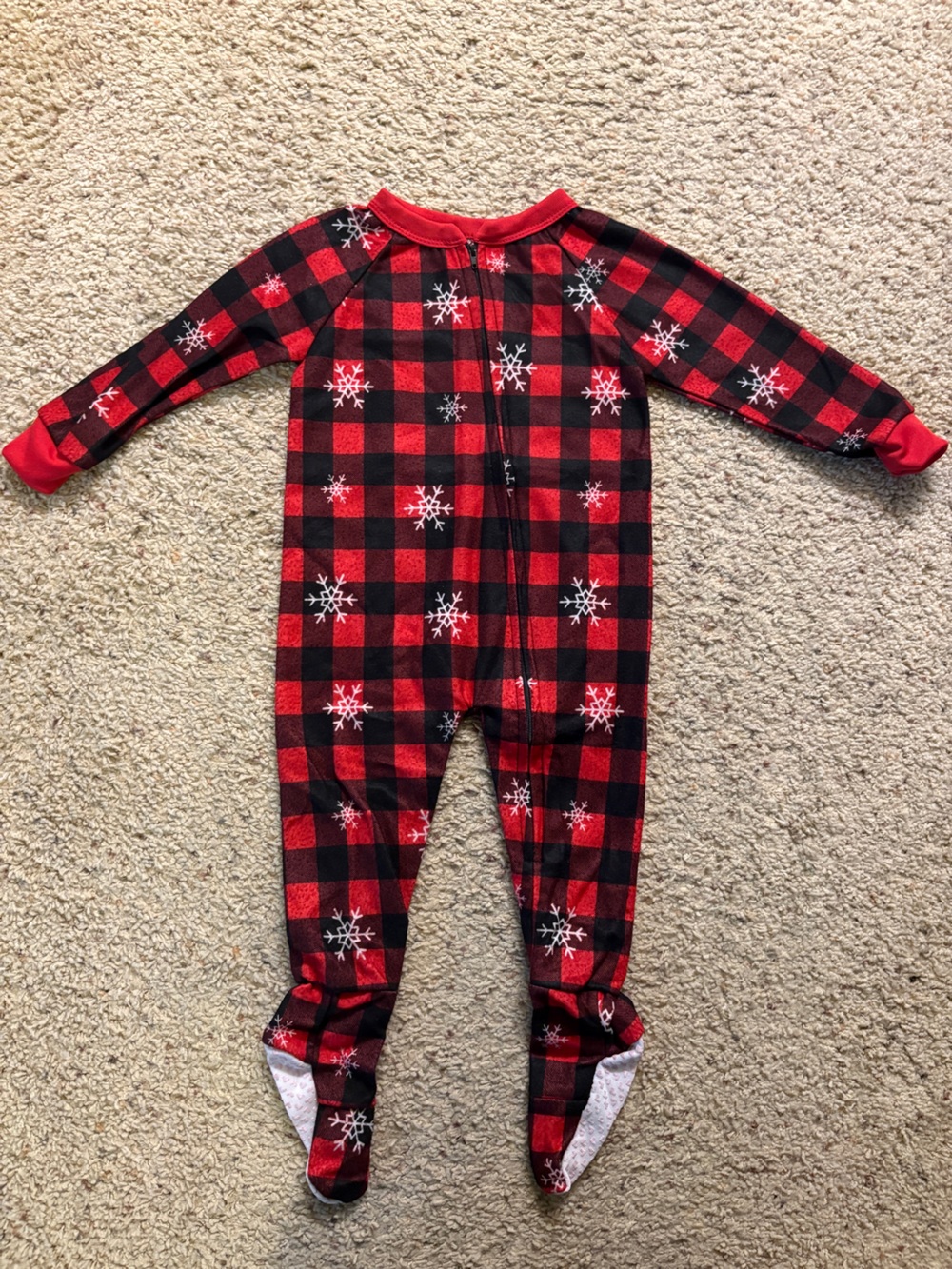 Red Buffalo Plaid Snowflake Footed Baby One-Piece